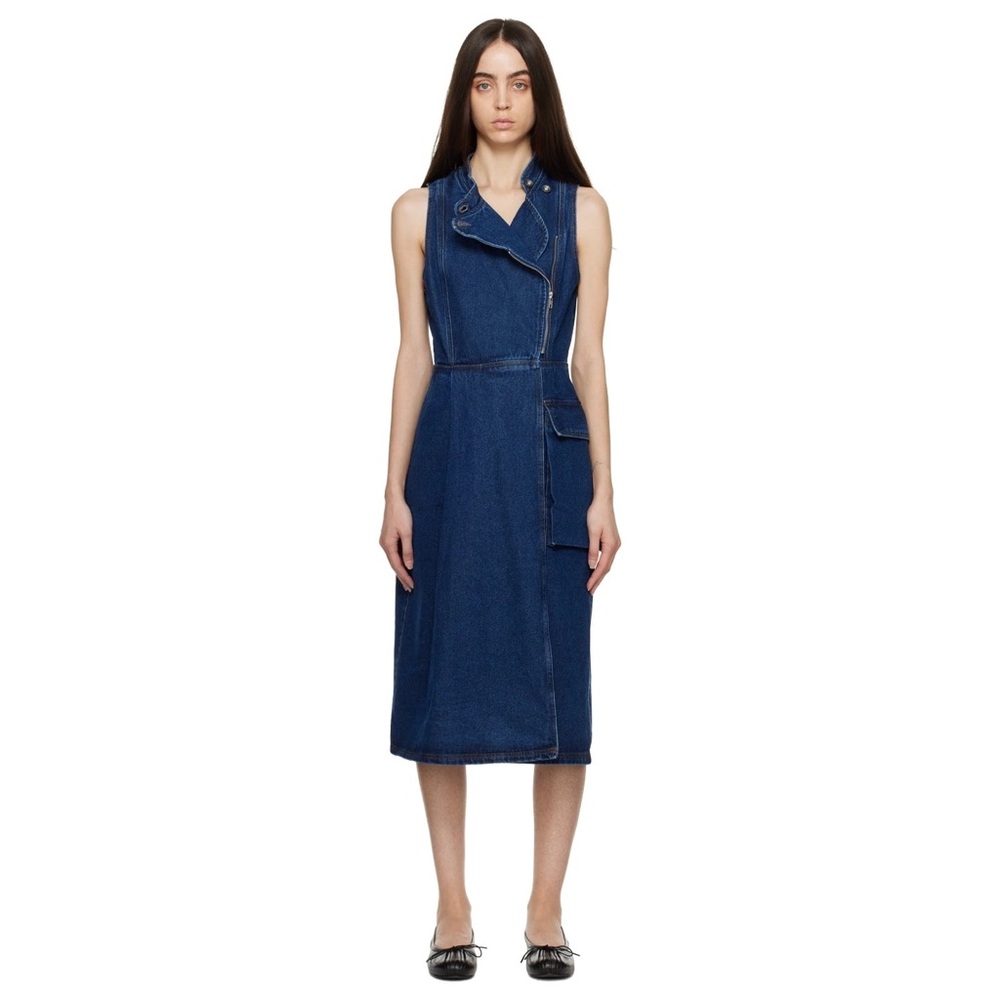 Henrik Vibskov Denim “Craft” Jean Dress Sleeveless Moto Stand Collar Size L